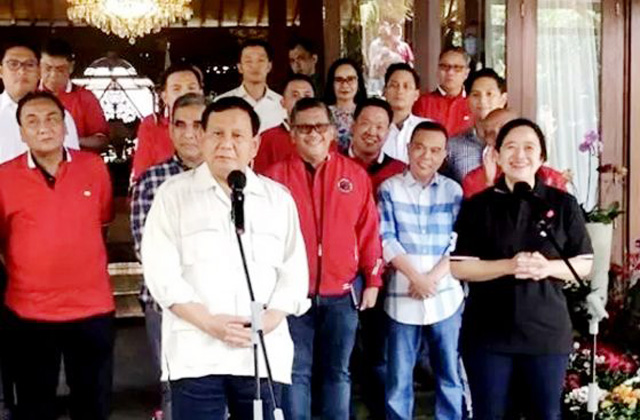  Ketua DPP PDI Perjuangan Puan Maharani dan Ketua Umum partai Gerindra Prabowo Subianto di Hambalang Bogor (suara.com)