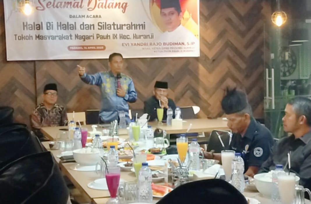 Ketua Forum Komunikasi Anak Nagari (FKAN) Pauh IX Kuranji sekaligus Wakil Ketua DPRD Provinsi Sumatera Barat, Evi Yandri Rajo Budiman, S.IP, menggelar acara Halal Bihalal dan Silaturahmi bersama tokoh masyarakat Nagari Pauh IX, Kecamatan Kuranji, Kota Padang.