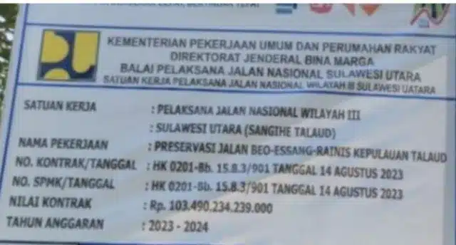 Proyek preservasi Jalan Beo-Rainis-Essang senilai Rp103 miliar.