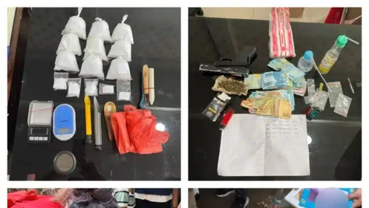 Foto: Sejumlah barang bukti narkotika dan perlengkapan terkait peredaran narkoba yang diamankan petugas dalam penggerebekan kampung narkoba di Percut Sei Tuan, Deli Serdang, Sumatera Utara. (Dok. Istimewa)